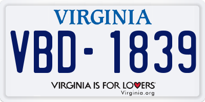 VA license plate VBD1839