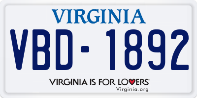 VA license plate VBD1892