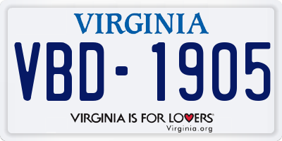 VA license plate VBD1905