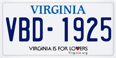 VA license plate VBD1925