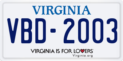 VA license plate VBD2003