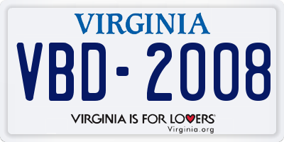 VA license plate VBD2008