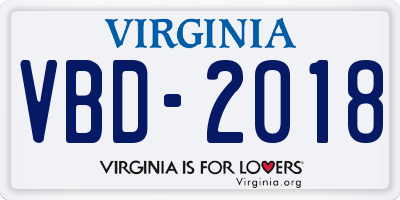 VA license plate VBD2018