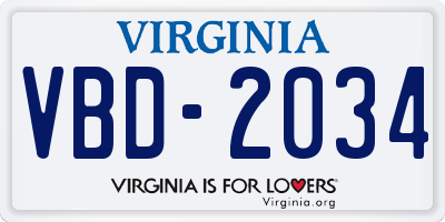 VA license plate VBD2034