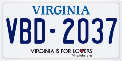 VA license plate VBD2037