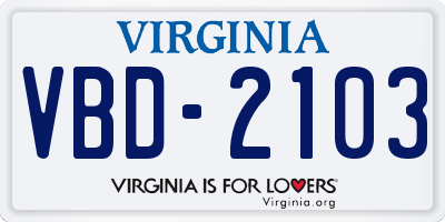 VA license plate VBD2103