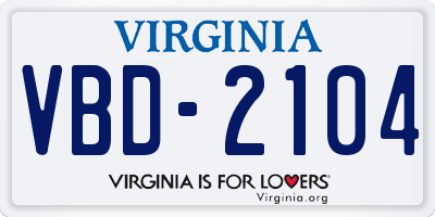 VA license plate VBD2104