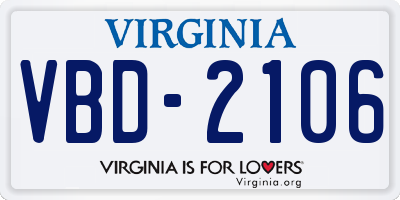 VA license plate VBD2106