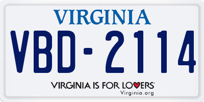 VA license plate VBD2114