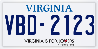 VA license plate VBD2123