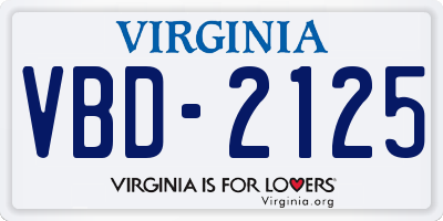 VA license plate VBD2125