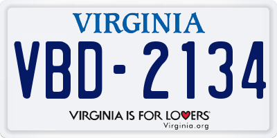 VA license plate VBD2134