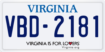 VA license plate VBD2181