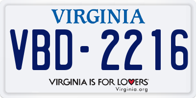 VA license plate VBD2216