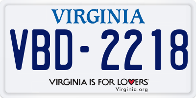 VA license plate VBD2218