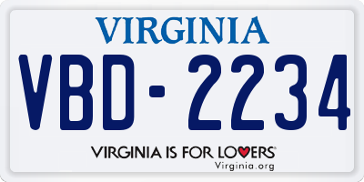 VA license plate VBD2234