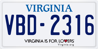 VA license plate VBD2316