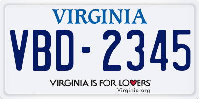 VA license plate VBD2345