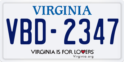 VA license plate VBD2347