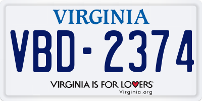 VA license plate VBD2374