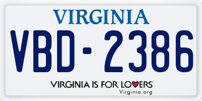 VA license plate VBD2386