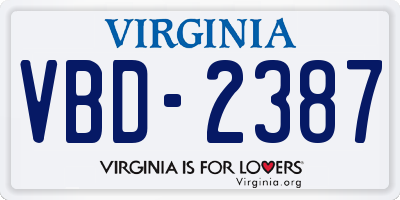 VA license plate VBD2387