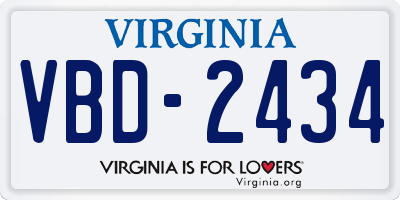 VA license plate VBD2434