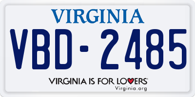 VA license plate VBD2485