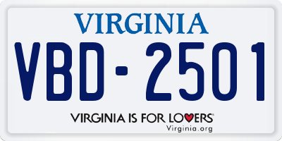 VA license plate VBD2501