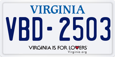 VA license plate VBD2503