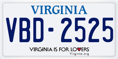 VA license plate VBD2525