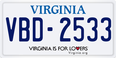 VA license plate VBD2533