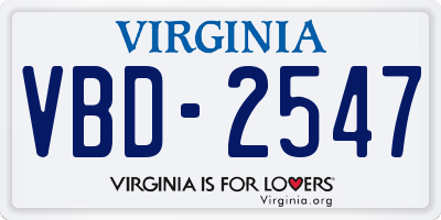 VA license plate VBD2547