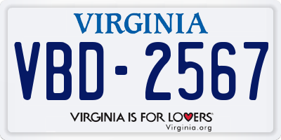 VA license plate VBD2567
