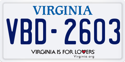 VA license plate VBD2603