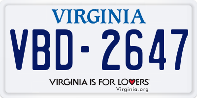 VA license plate VBD2647