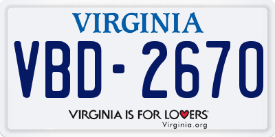 VA license plate VBD2670