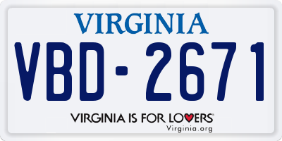 VA license plate VBD2671