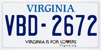 VA license plate VBD2672
