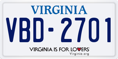 VA license plate VBD2701
