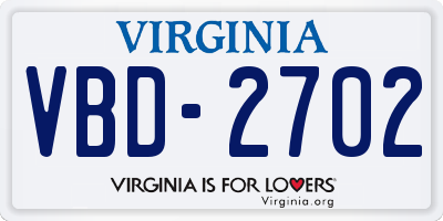 VA license plate VBD2702