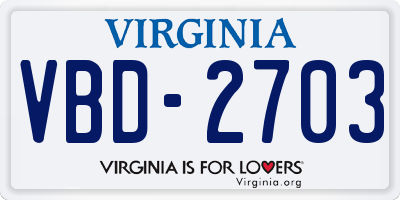 VA license plate VBD2703