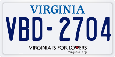 VA license plate VBD2704