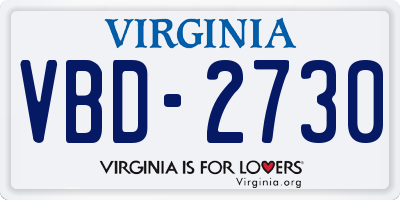 VA license plate VBD2730