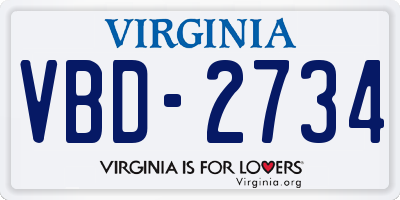 VA license plate VBD2734