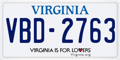 VA license plate VBD2763