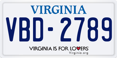 VA license plate VBD2789