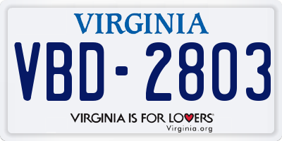 VA license plate VBD2803