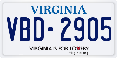 VA license plate VBD2905