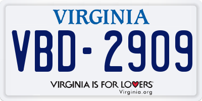VA license plate VBD2909
